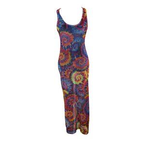 Tie-Dye Rainbow Mesh Maxi Dress Sleeveless Swirl Pattern Womens Small Love Brand